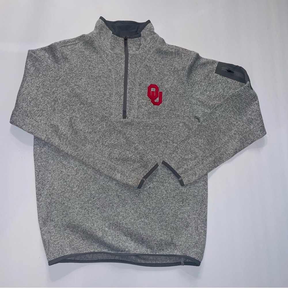 M Antigua Gray OU Quarter Zip Pullover